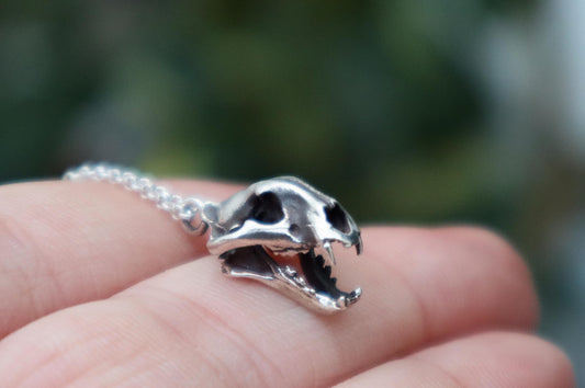 Sterling Silver Saber-Toothed Tiger Skull Necklace
