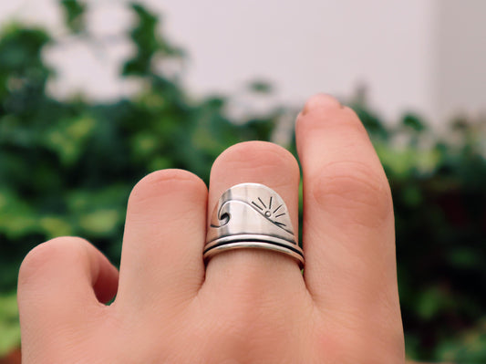 Sterling Silver Wave Sunset Ring for Women