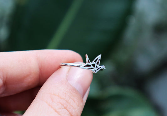 Sterling Silver Origami Paper Crane Ring Women