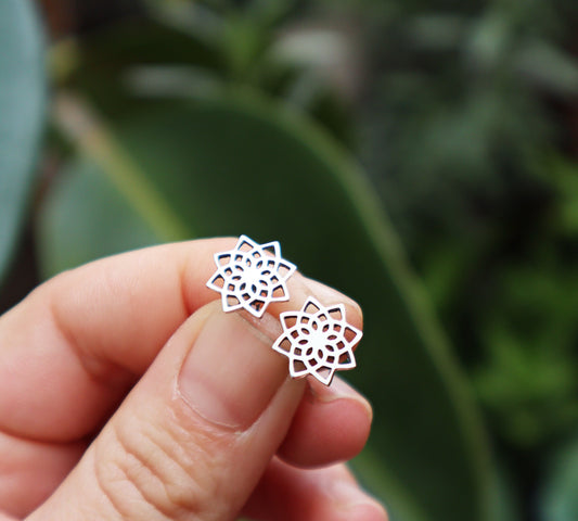 Sterling Silver Sacred Geometry Mandala Stud Earrings