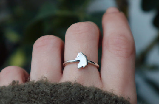 Sterling Silver Wolf Ring Women, Elegant Geometric Ring