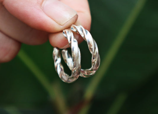 Sterling Silver Simple Plain Solid Dainty Twisted Hoop Earrings