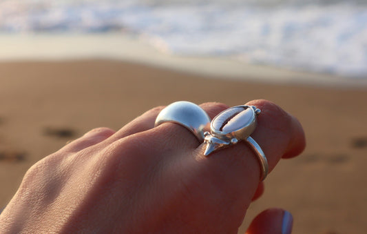 Sterling Silver Natural White Cowrie Shell Ring