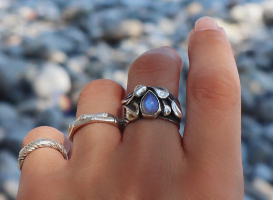 Sterling Silver Flowers Moonstone Crystal Ring Women
