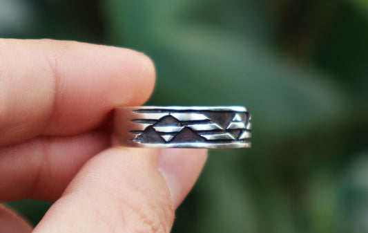 Sterling Silver Wide Bold Aztec Ring Men