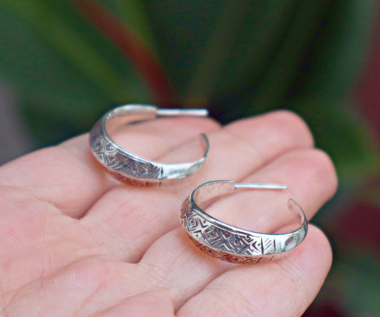 Aztec Hoop Earrings – Sterling Silver