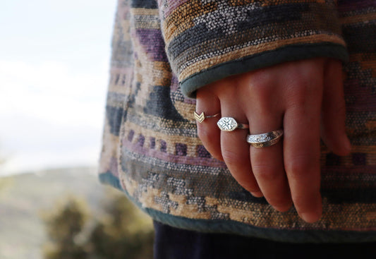 Sterling Silver North Star Compass Ring Women