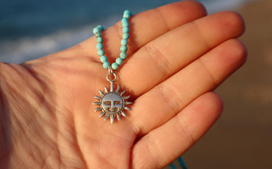 Handmade Sterling Silver Turquoise Sun Necklace