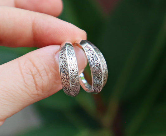 Sterling Silver Boho Aztec Simple Plain Solid Hoop Earrings
