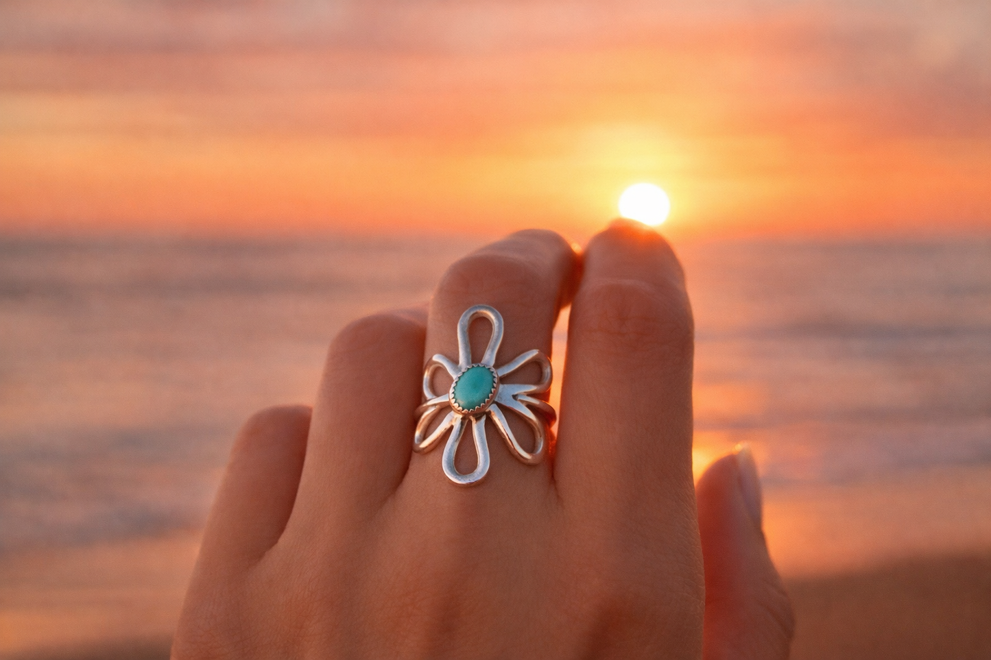 Sterling Silver Margarita Turquoise Flower Ring
