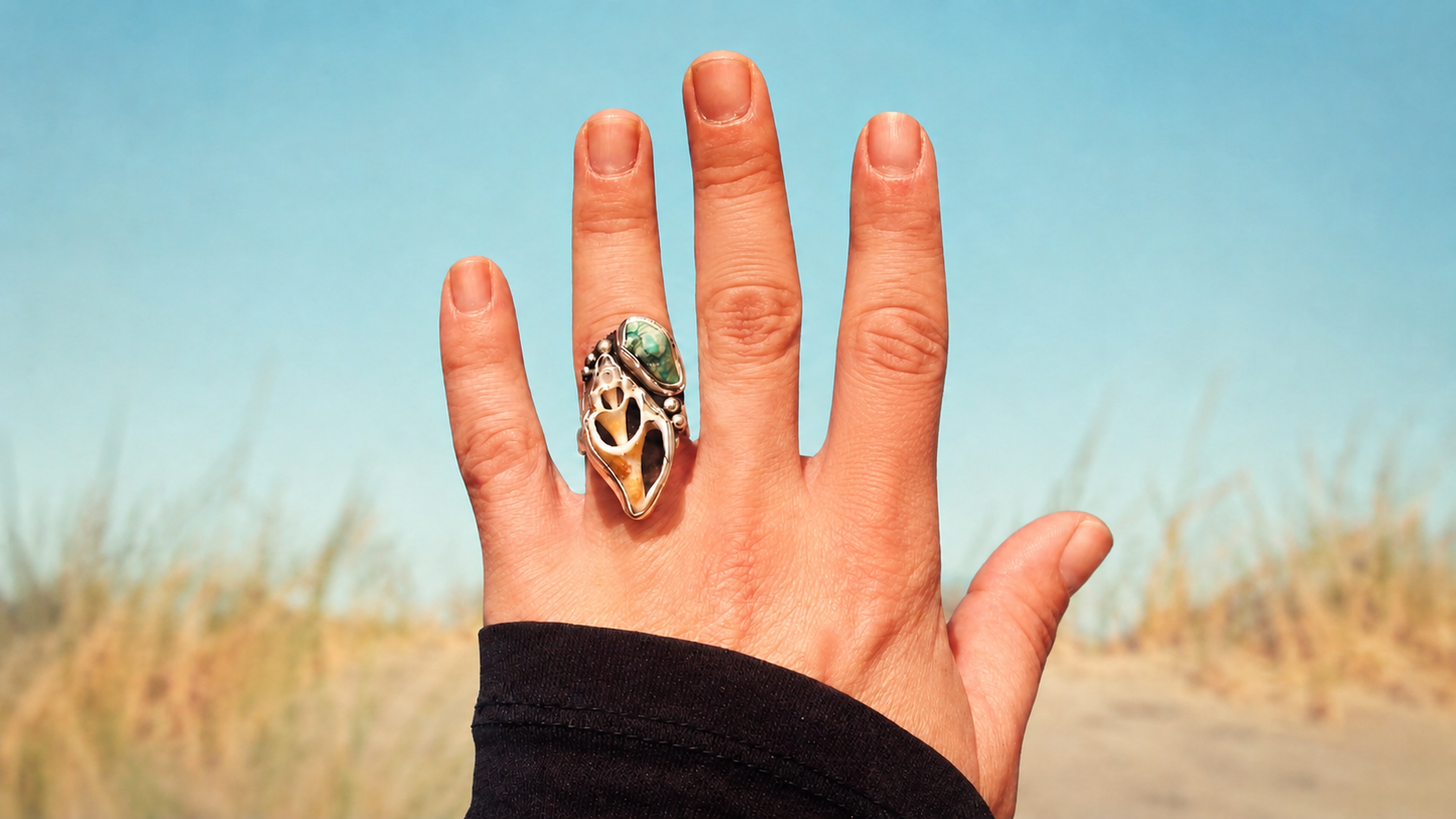 Ocean Bloom Statement Ring, Natural Shell Turquoise Jewelry