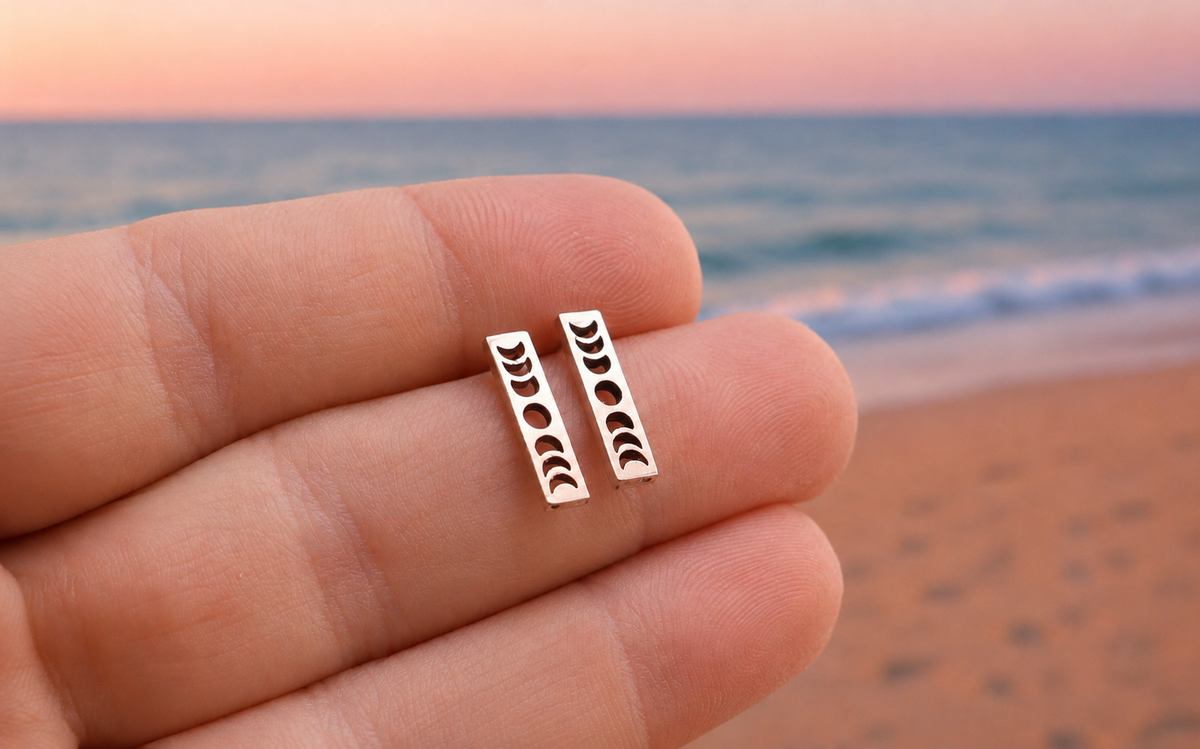 Moon Phase Stud Earrings – Sterling Silver
