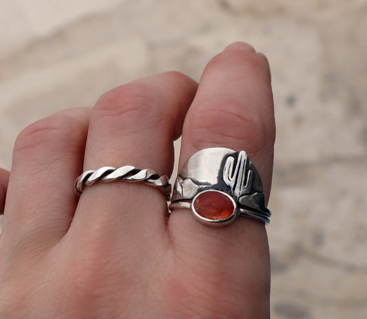 Sterling Silver Sunstone Cactus Desert Ring