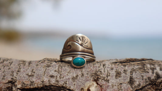 Sterling Silver Wave Sunset Turquoise Ring