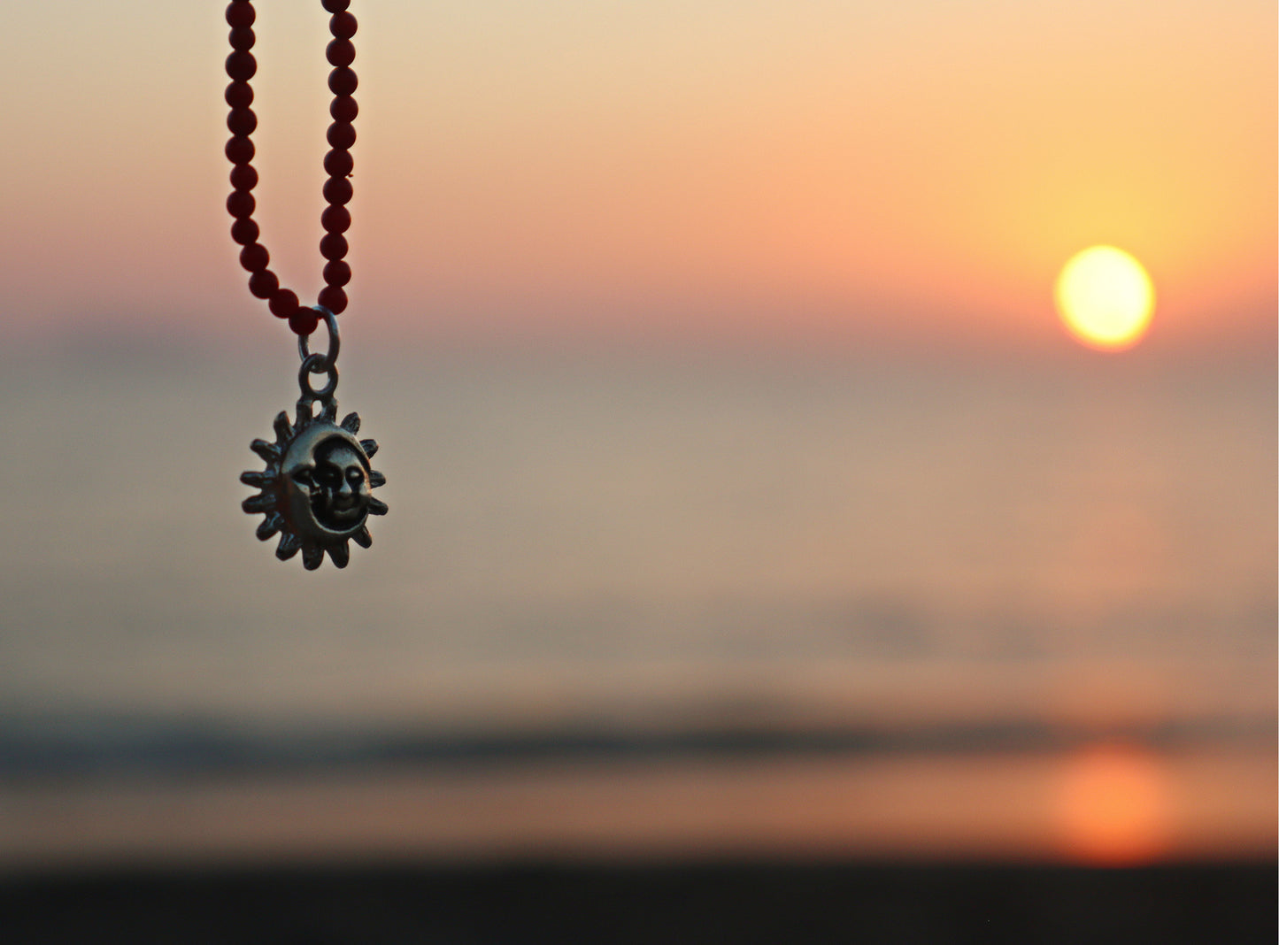Sterling Silver Coral Sun and Moon Necklace