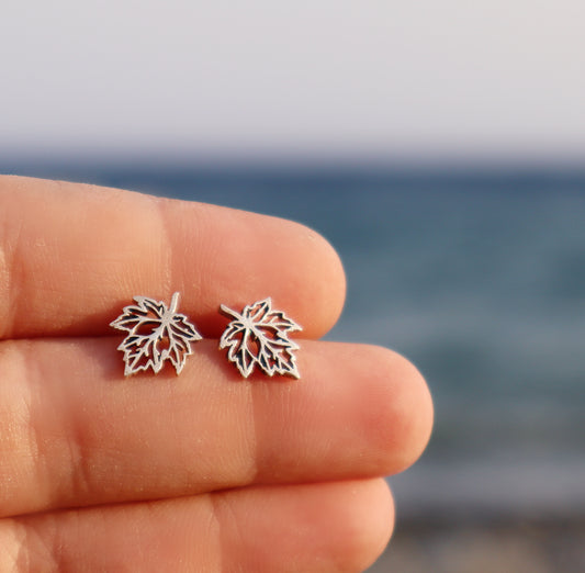 Sterling Silver Leaves Stud Earrings Women
