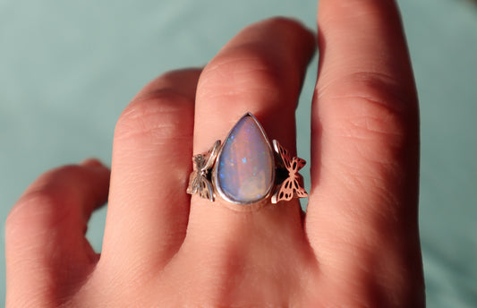 Sterling Silver Purple Fire Opal Ring, Handmade Butterfly Statement Jewelry