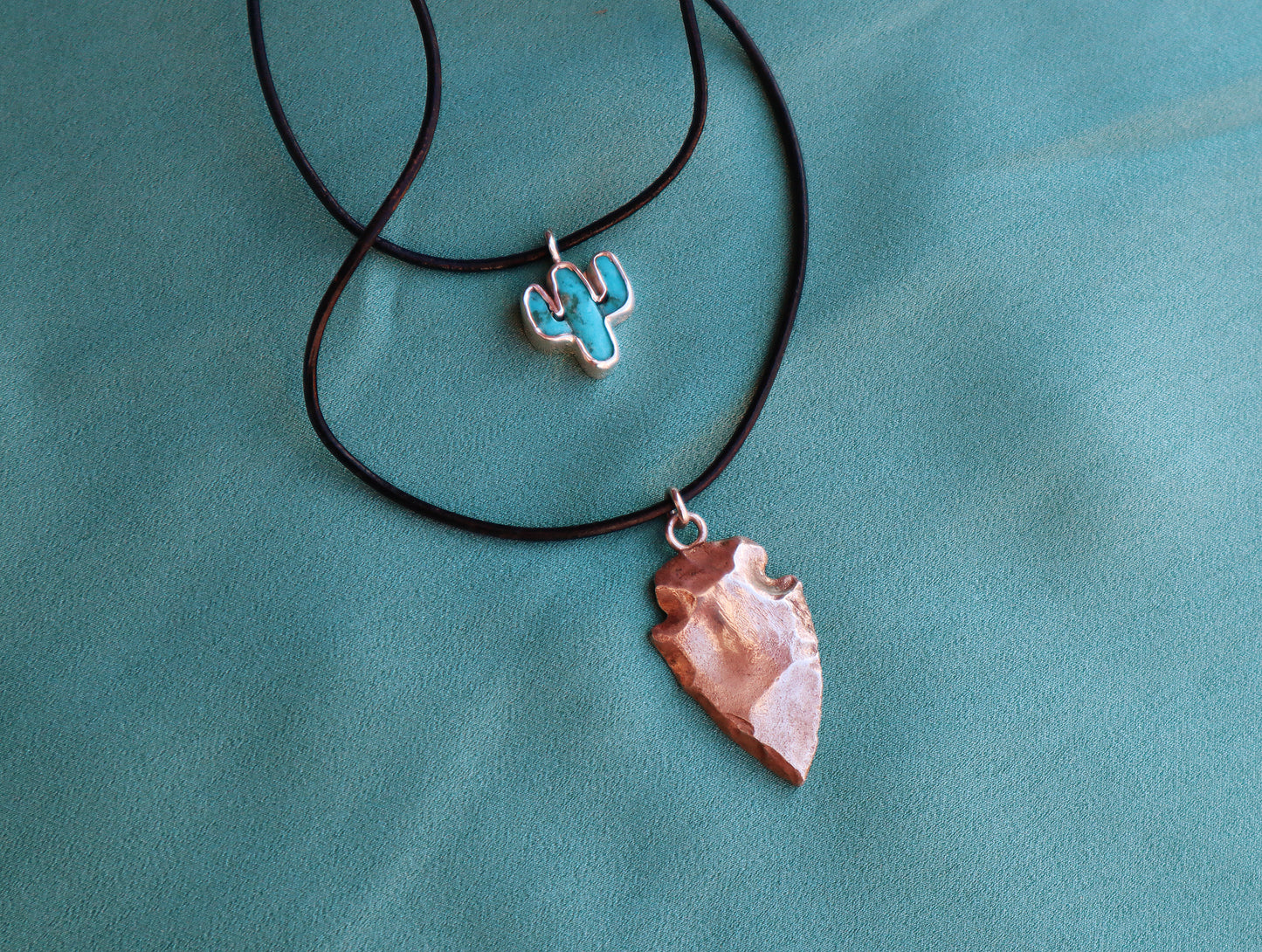 Sterling Silver Turquoise Cactus Necklace, Boho Statement Desert Jewelry