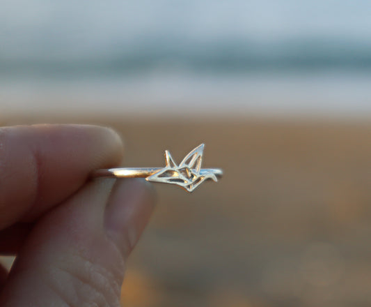 Sterling Silver Origami Paper Crane Ring Women