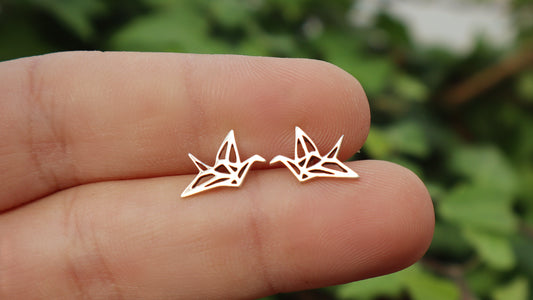 Sterling Silver Origami Paper Crane Studs Earrings