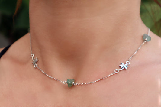 Sterling Silver Amazonite Palm Tree Chain Necklace