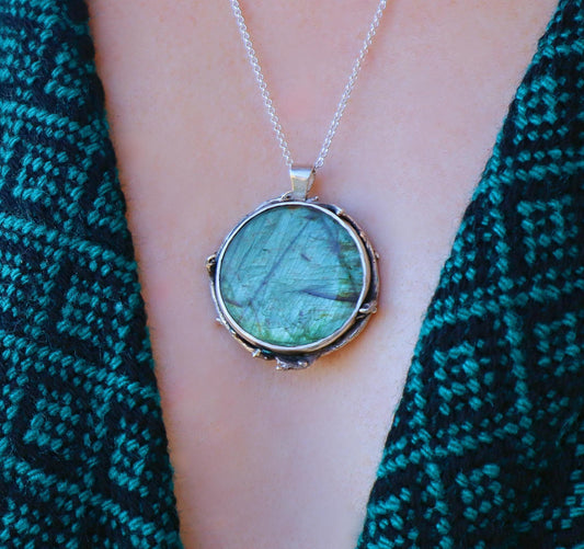Sterling Silver Full Moon Forest Labradorite Necklace