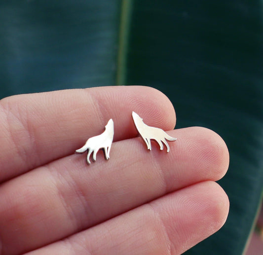 Sterling Silver Wolf Stud Earrings Women