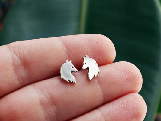 Sterling Silver Wolf Stud Earrings Women