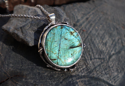 Sterling Silver Full Moon Forest Labradorite Necklace