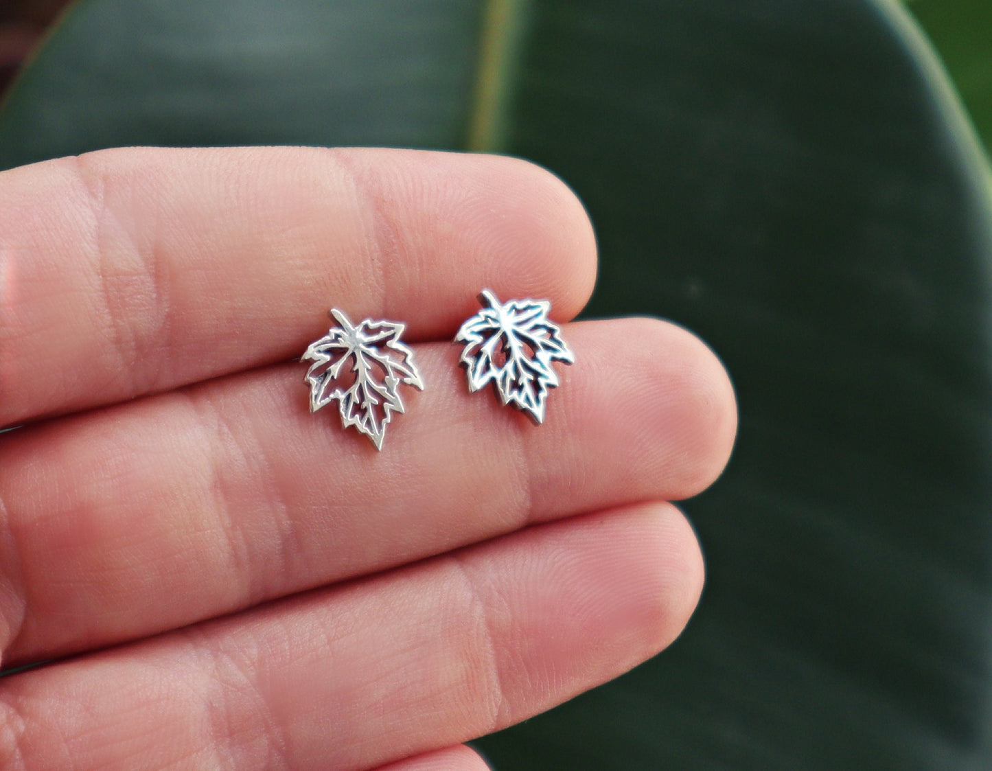 Sterling Silver Leaves Stud Earrings Women