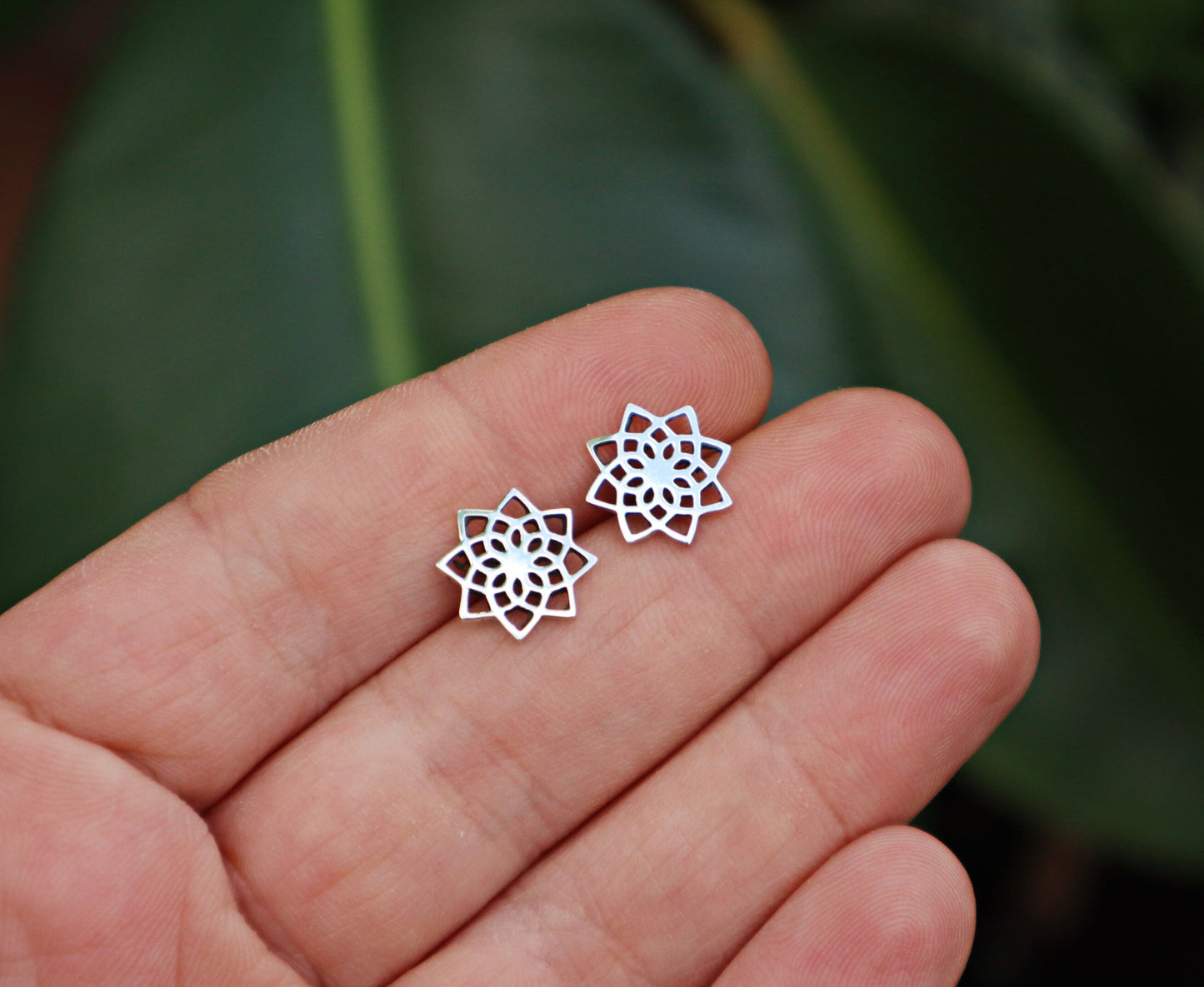 Sterling Silver Sacred Geometry Mandala Stud Earrings