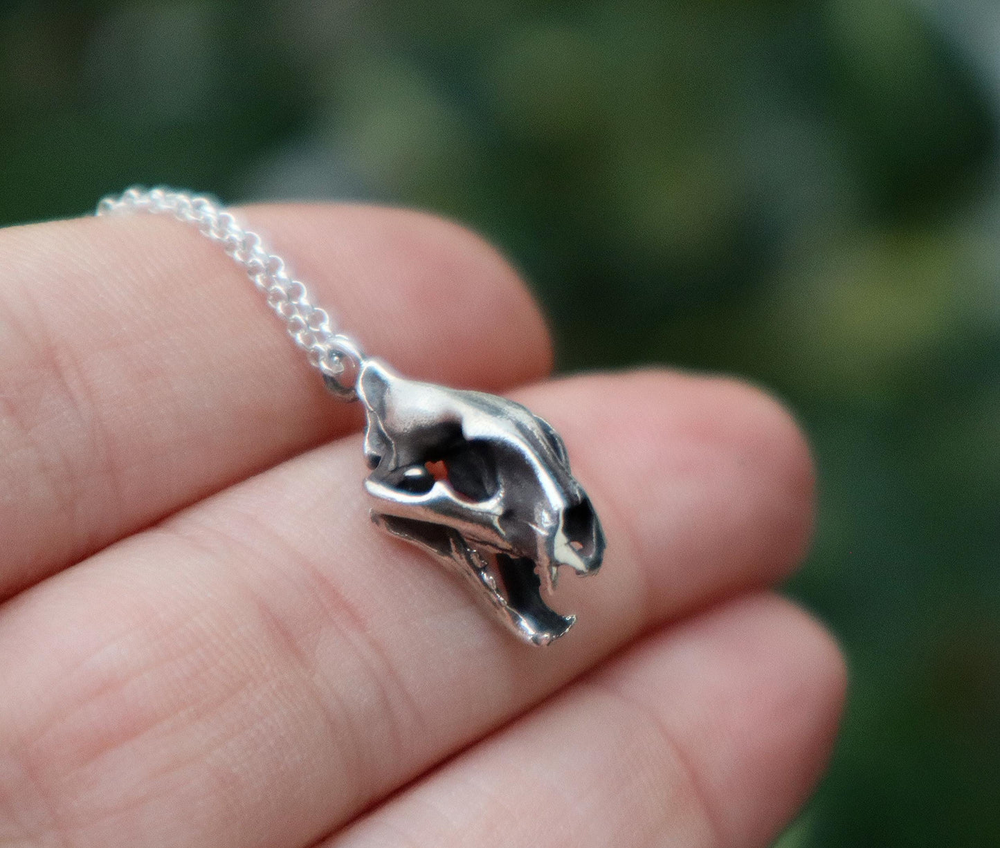 Sterling Silver Saber-Toothed Tiger Skull Necklace