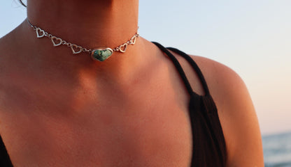 Sterling Silver Heart Turquoise Choker Necklace