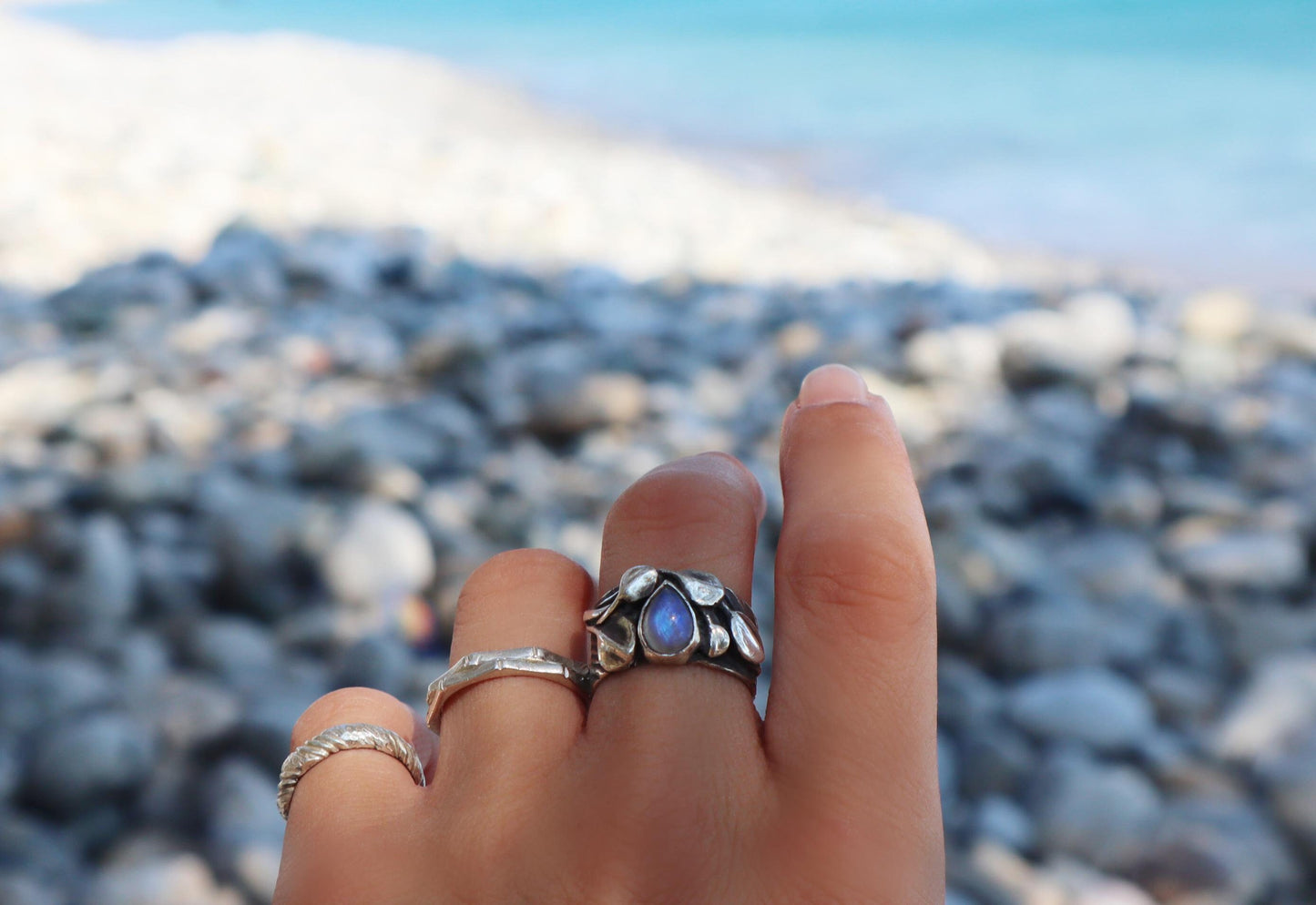 Sterling Silver Flowers Moonstone Crystal Ring Women