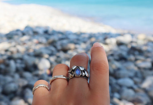 Sterling Silver Flowers Moonstone Crystal Ring Women