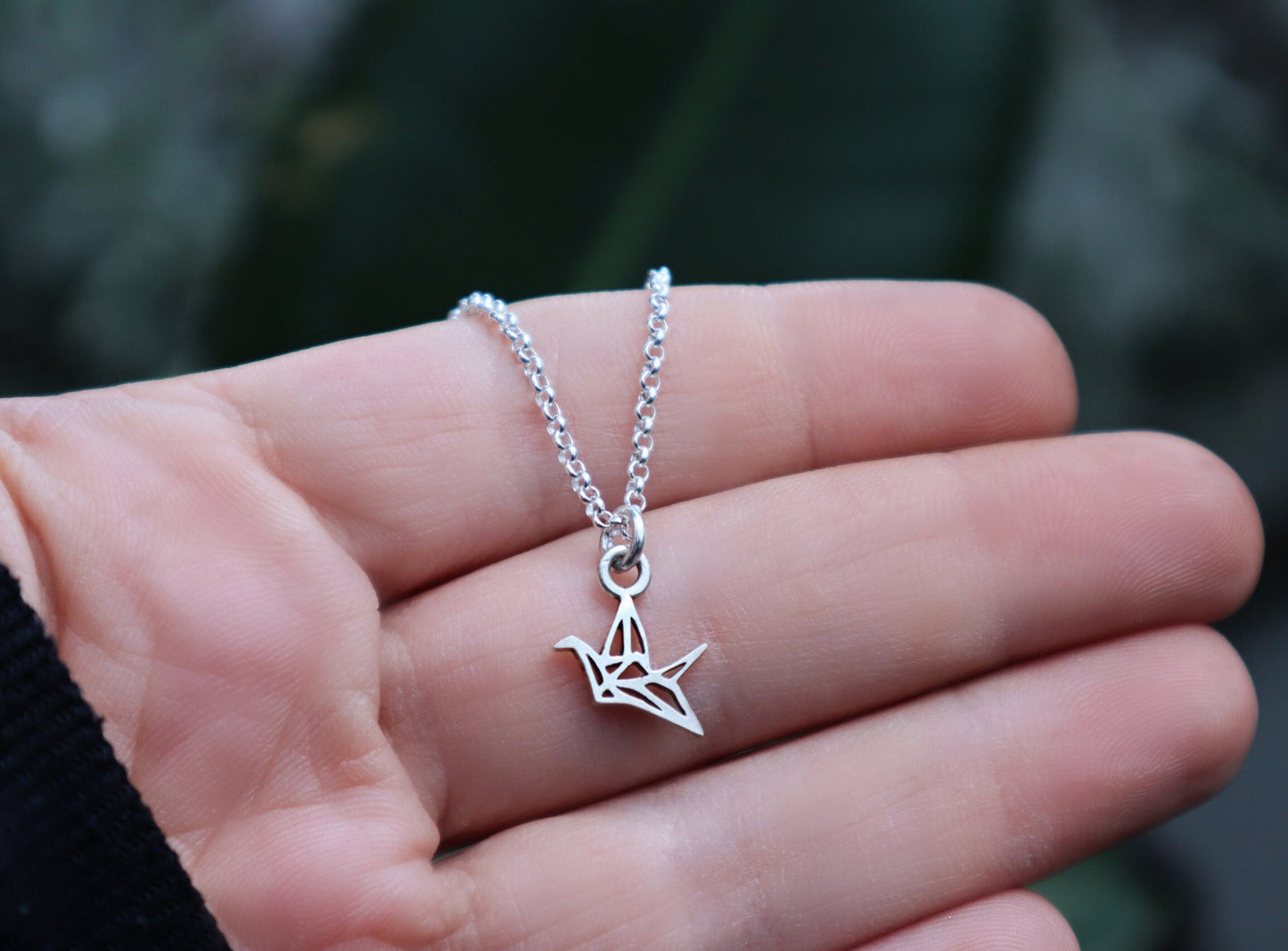 Sterling Silver Origami Paper Crane Necklace Women