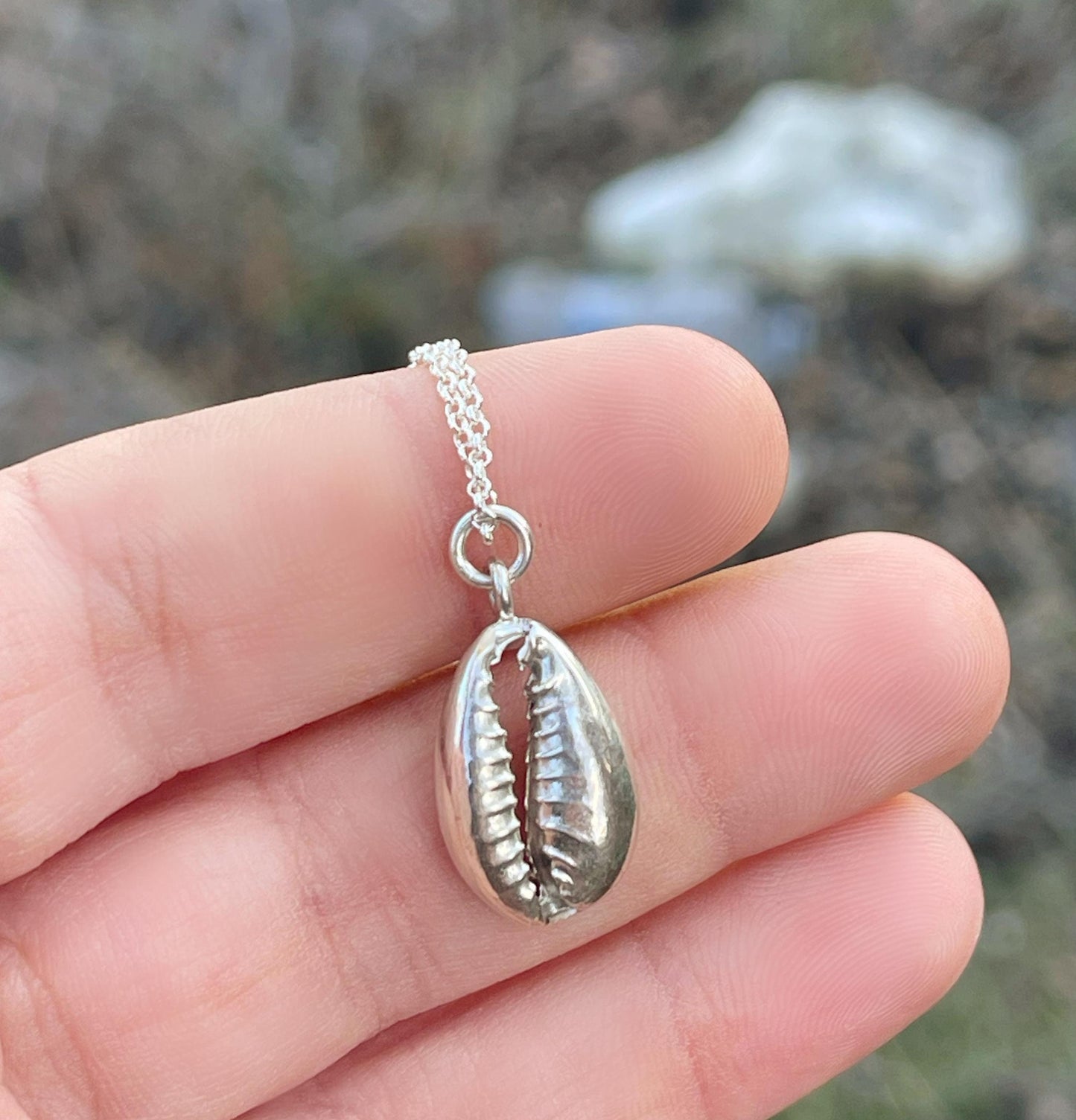 Sterling Silver Cowrie Shell Replica Necklace Women