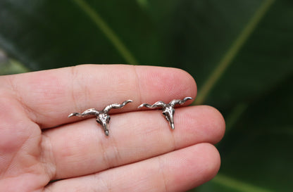 Sterling Silver Longhorn Buffalo Skull Earrings