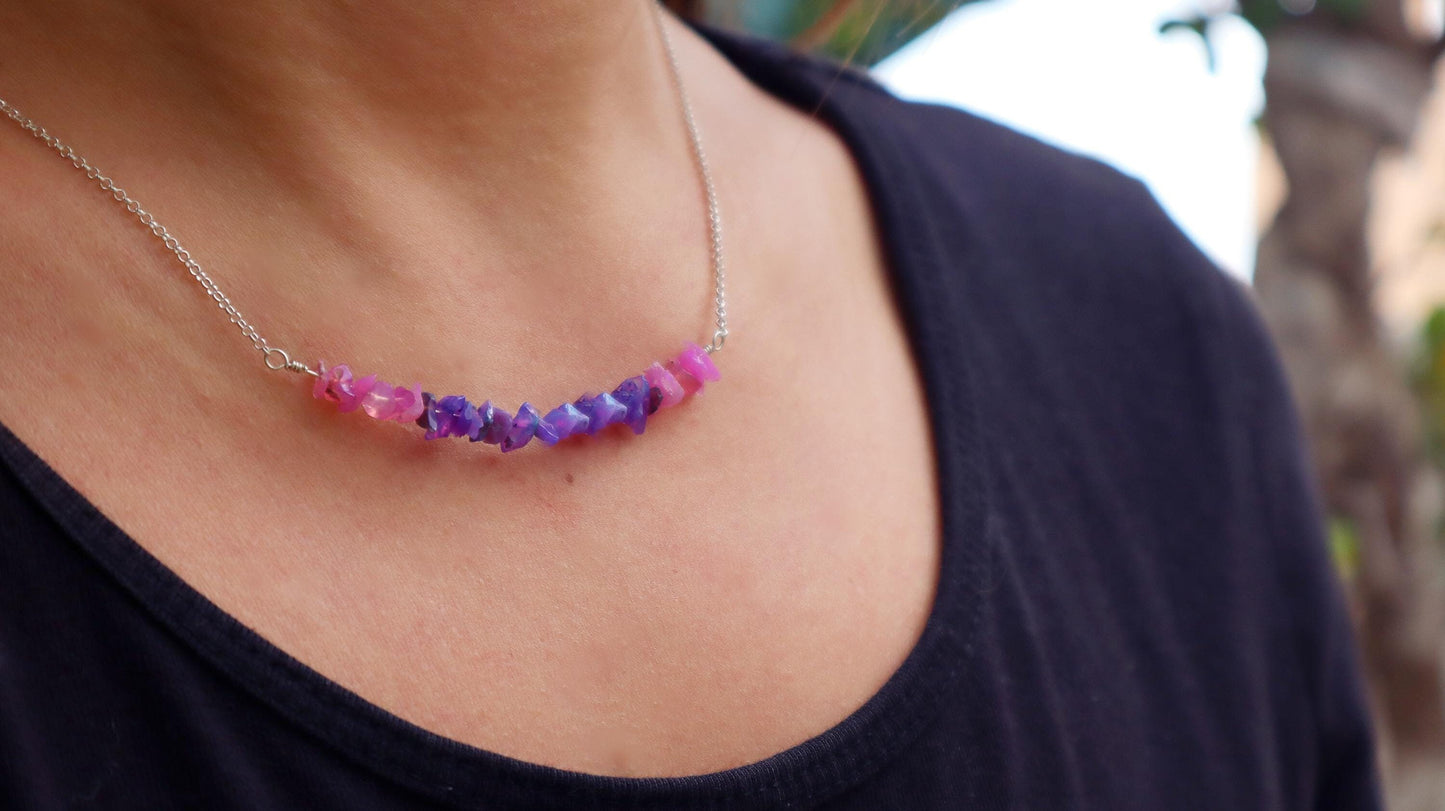 Sterling Silver Purple Pink Fire Opal Neclace Women