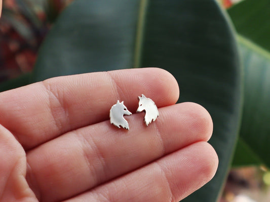 Sterling Silver Wolf Stud Earrings Women