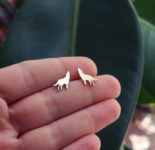 Sterling Silver Wolf Stud Earrings Women