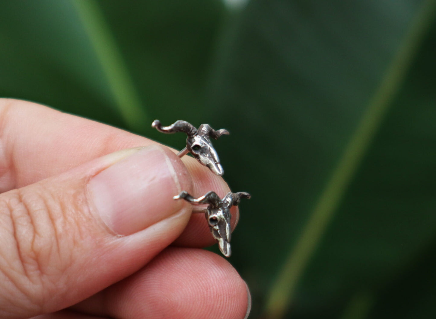Sterling Silver Longhorn Buffalo Skull Earrings