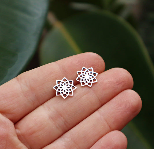 Sterling Silver Sacred Geometry Mandala Stud Earrings