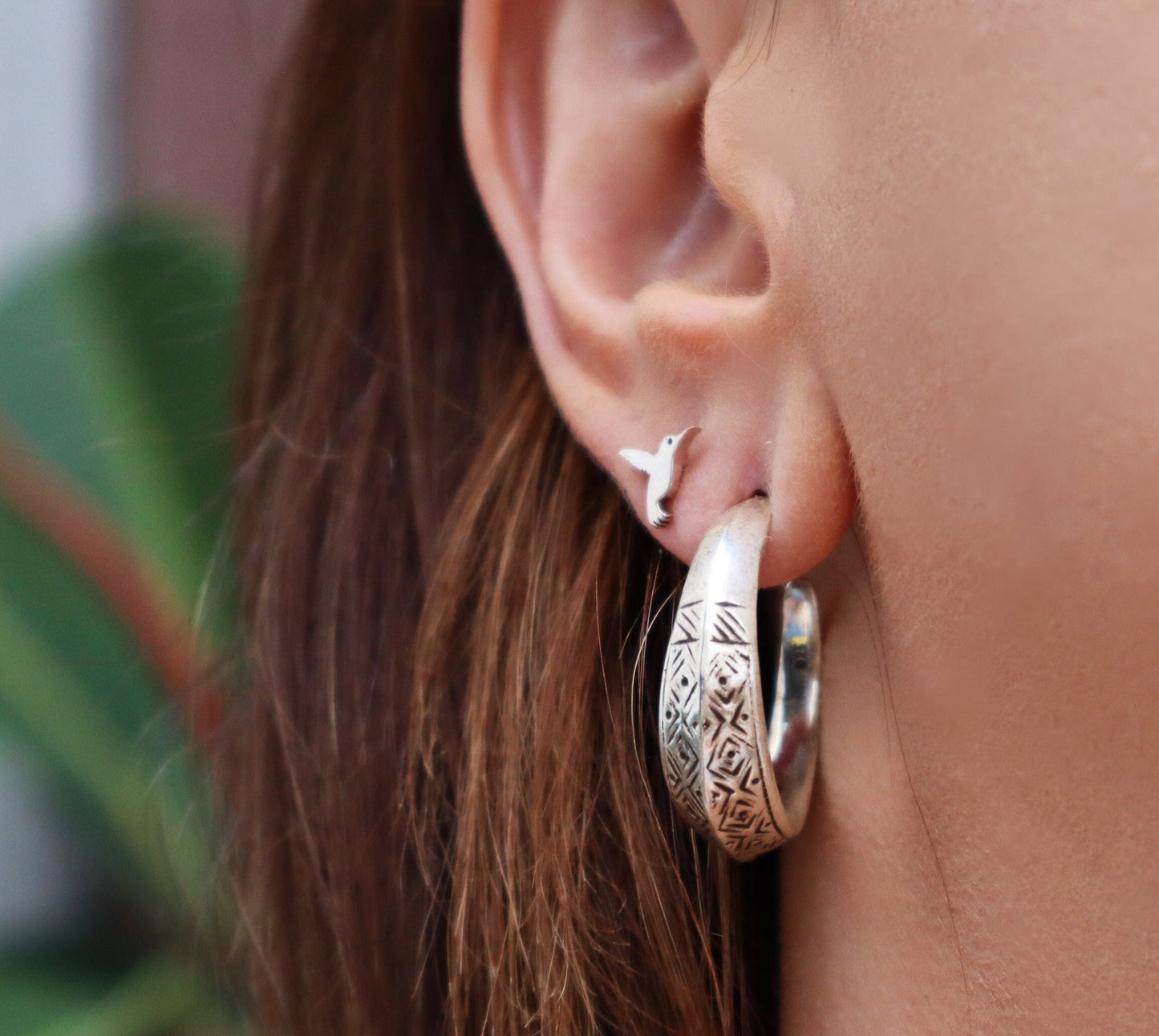 Sterling Silver Boho Aztec Simple Plain Solid Hoop Earrings