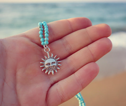 Handmade Sterling Silver Turquoise Sun Necklace
