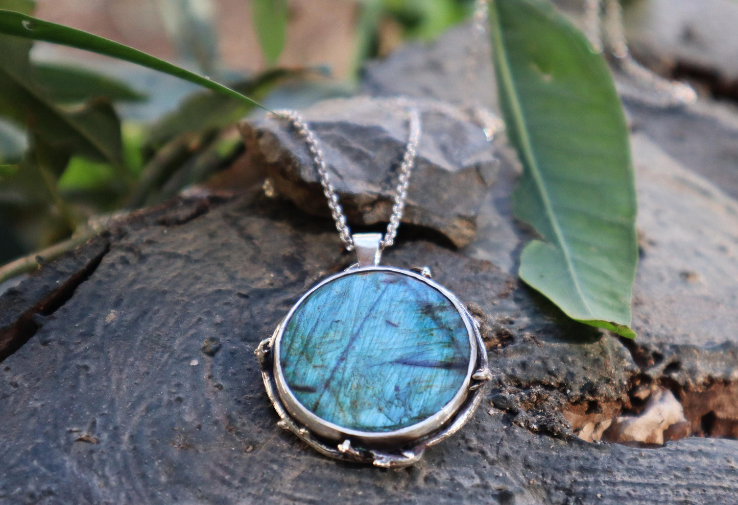 Sterling Silver Full Moon Forest Labradorite Necklace