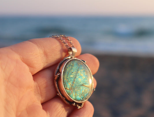Sterling Silver Full Moon Forest Labradorite Necklace