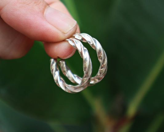 Sterling Silver Simple Plain Solid Dainty Twisted Hoop Earrings