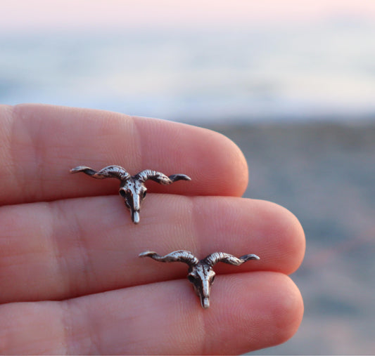 Sterling Silver Longhorn Buffalo Skull Earrings