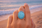 Sterling Silver Natural Turquoise Ring Women